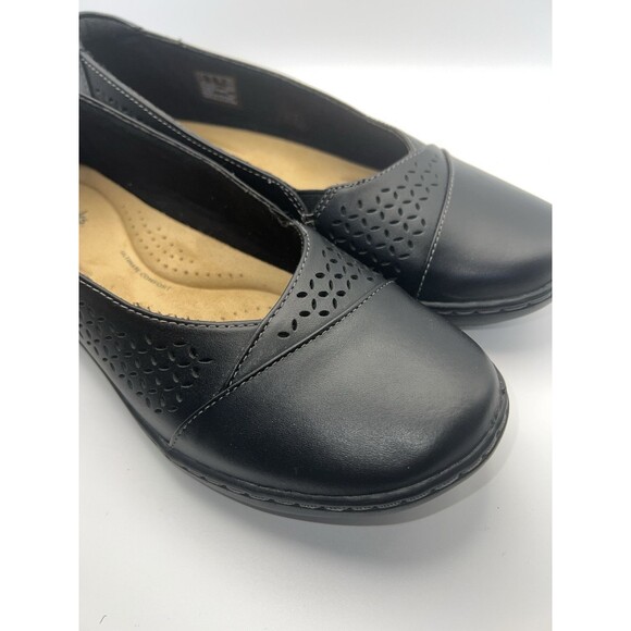 Clarks Cora Iris Loafer womens US 9 Wide Black Leather Slip On 1 inch heel New - Picture 9 of 13